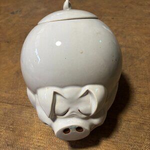 McCoy Cookie Jar white Ceramic Pig Quigley Sleepy Smiling curly tail lid